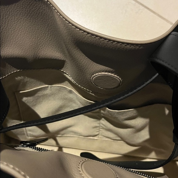 Von Holzhausen Made in Italy Elegant Beige Tote bagwith black strap & drawstring - Picture 16 of 16